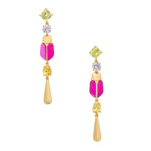 KATE SPADE NEW YORK LINEAR CRYSTALS  DROP EARRINGS PINK BEETLE LOVE BUGS